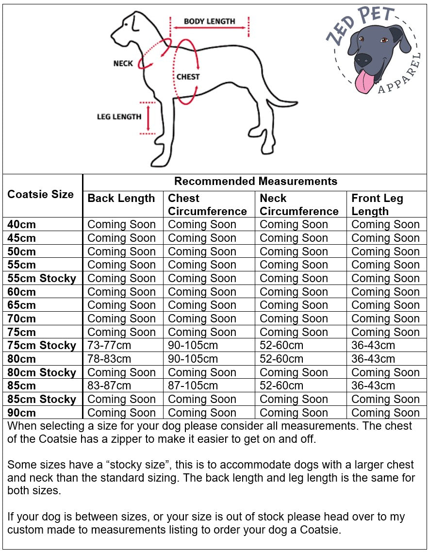 Ready Made Dog Coatsie -  XXL (80cm & 85cm)